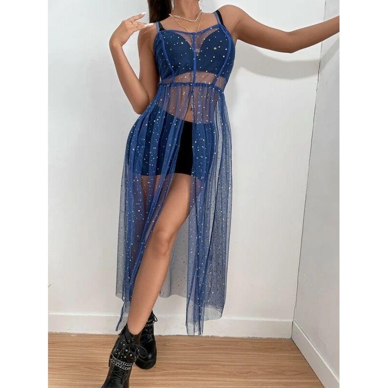 

Mesh Sexy Slim Fit Dress for Women Mesh Sexy Silm Dress Women Blue XL