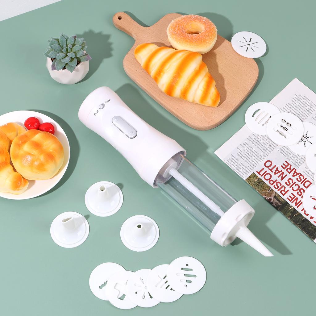 Electric Cookie Press DIY Cookies Maker Set with 12 Cookie Discs and 4 Icing Nozzles Electric Cookie Press Decorating Kit