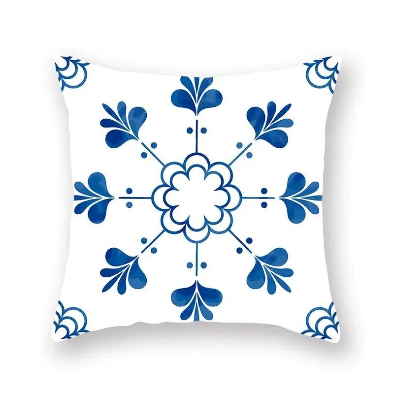 Blue Mandala Flower Geometric Print Pillowcase Living Room Sofa Bedroom Car Office Cushion Cover Home Decoration Ornament