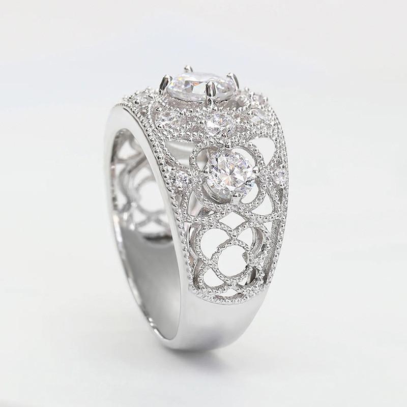925 Sterling Silver Sparkling Crystal Rings for Women Hollow Out Designed Trendy Female Accessories Wedding Jewelry