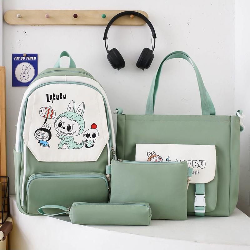4-teilige Sets LABUBU Schulrucksack Niedlicher Cartoon Große Kapazität Schüler Klassentasche Junior High School Schüler Schultasche Rucksack mit hohem Wert CLE
