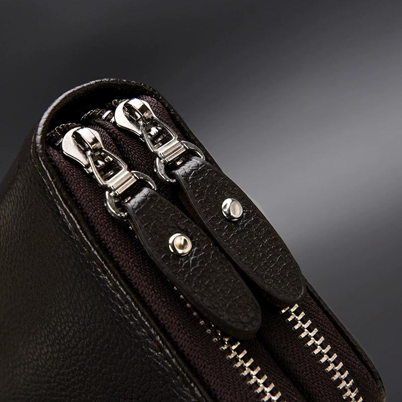 Double Zipper Men's Wallet Long Money Clip Leather Handbag Large Capacity Business Mobile Phone Card Holder Men's Gift Father Son Husband