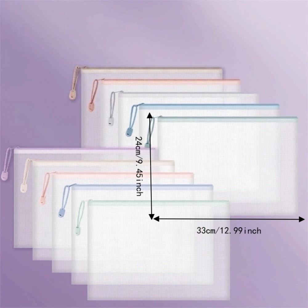 Clear Mesh Zipper Bags Waterproof File Pouch Essential Document Storage Bag Homework