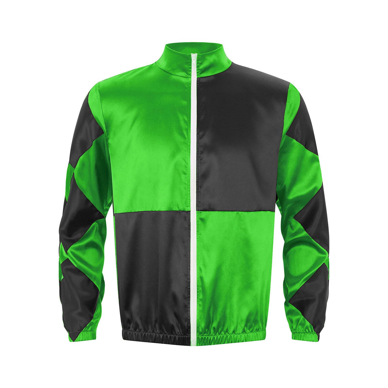 

Men Satin Jacket Horse Trainer Style Contrast Checkerboard Pattern Front Zipper Outerwear Equestrian Costume XXL