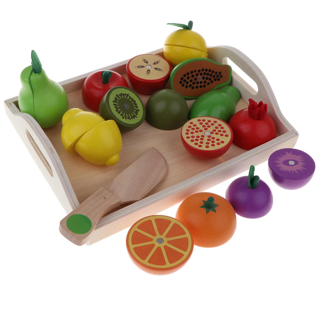 Magnetic Cutting Fruits Vegetables Kitchen Food Toy Wooden Playset Gift
