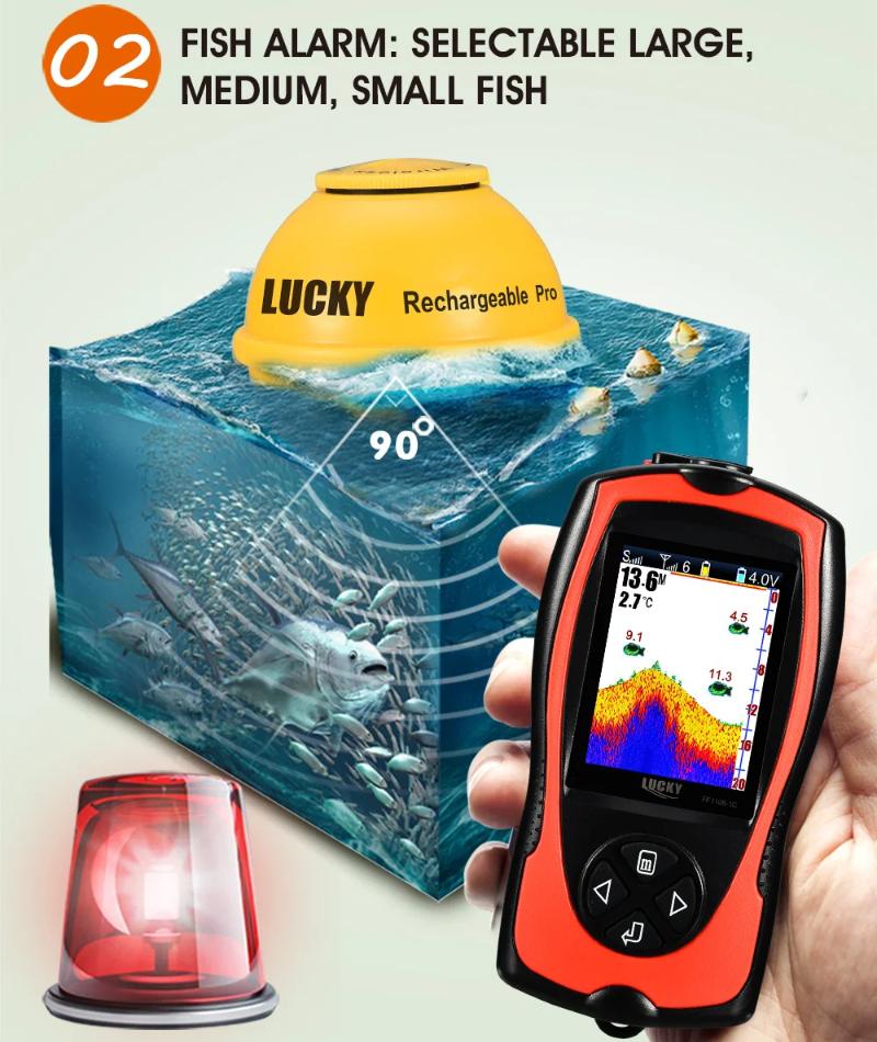 Sonar Fish Finder FF1108-1CWLA Rechargeable Wireless Sensor 45M Water Depth Echo Sounder Fishing Portable Fish Finder Tackle Accessories