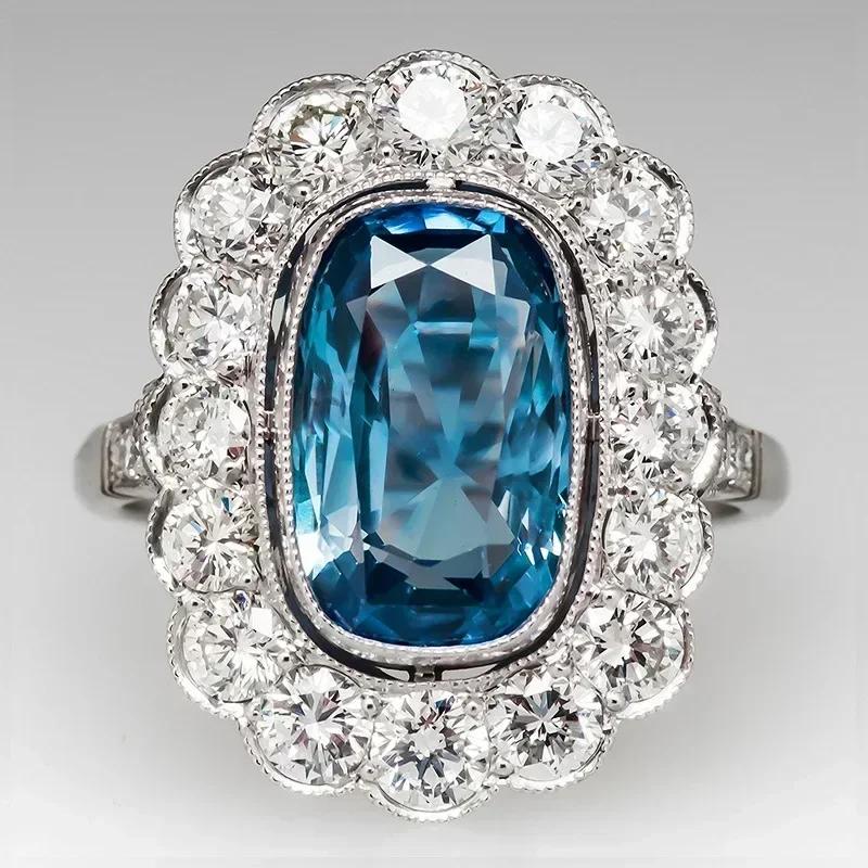 Bridal Wedding Love Water Drop Shining Design French Romantic Horse Eye Blue Zircon Ring Trendy Elegant Jewelry