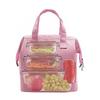 Insulated Lunch Bag Solid Color Oxford Cloth Waterproof Metal Zipper Portable Lunchbox for Commuting Pink
