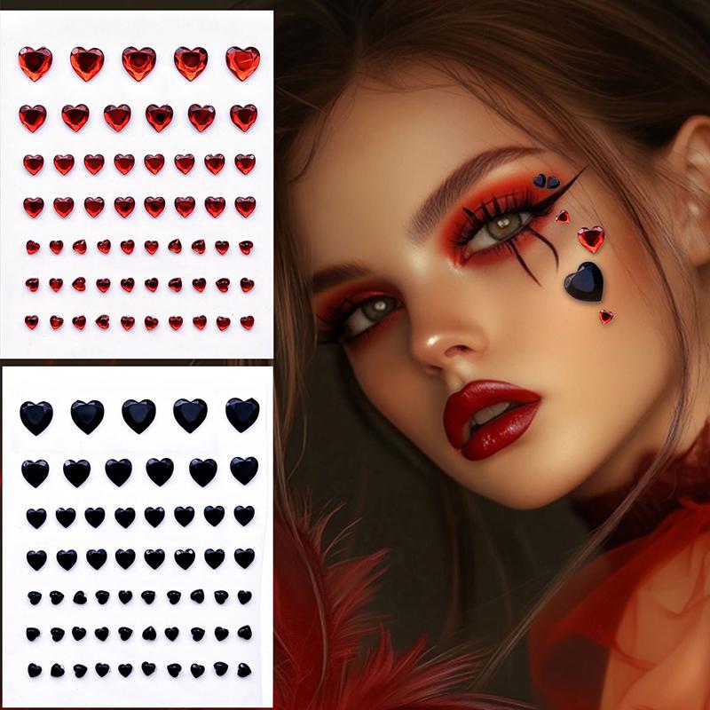 57Pcs/Sheet Heart  Face Jewels Stickers 3D Multicolor Self-Adhesive Gems For Diy Festival Party Eye & Face Makeup Deco