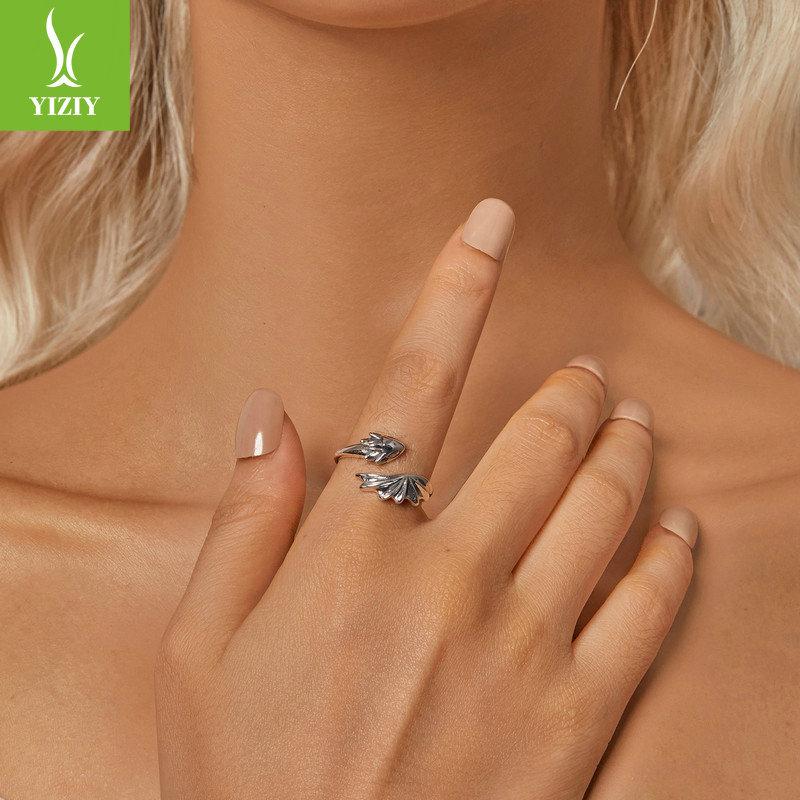 Neutral Wind Dragon Plain Silver Open Ring, Personalized Fashion Three-Dimensional Wings 925 Sterling Silver Ring