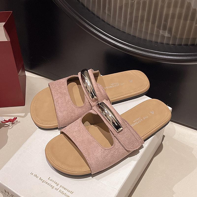 Internet Celebrity Super Fire Velcro Flat Bottom Slippers Women's Summer Fashion Wear Soft Bottom Ugly Cute Summer Casual Cool Slippers