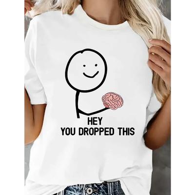 T-shirt Grafica Divertente da Donna Taglia Europea "Cervello Perso" - Umoristica - Stampa Laterale Girocollo Casual con Cervello