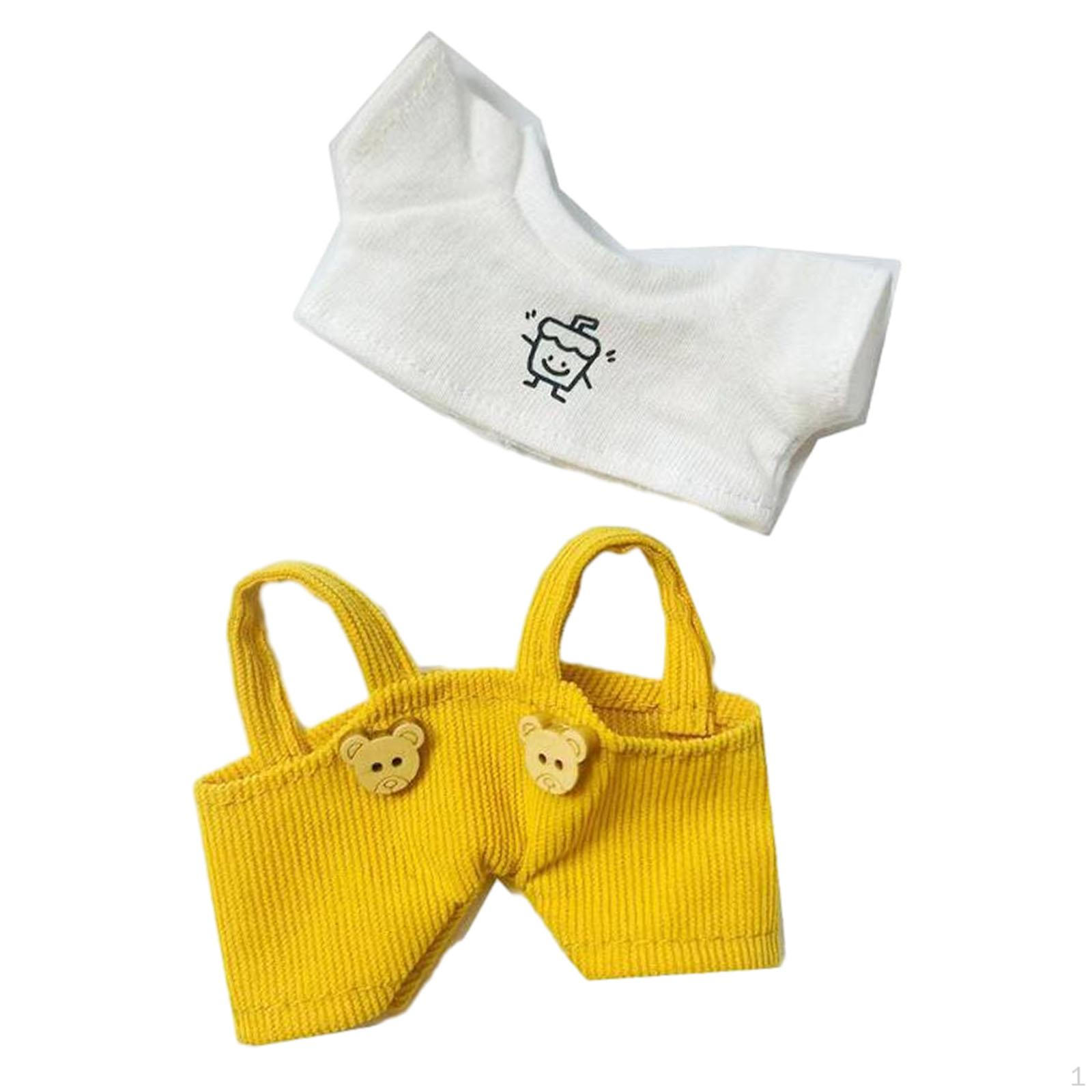 

15 cm 17cm Plush Doll Clothes, Overall and T Shirt Comfortable Costume Casual Outfit for Girls white and yellow