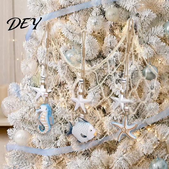 Wooden Ocean Hanging Ornament Starfish Decoration, Nautical Coastal Wall Ornament, Seaside Inspired Decor Theme Art for Home Beach Lake House