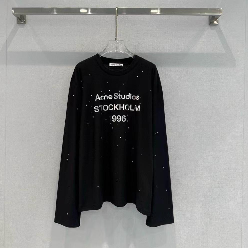 Tricou lung pentru femei 1996 cu imprimeu oglindă și strasuri, cu mânecă lungă