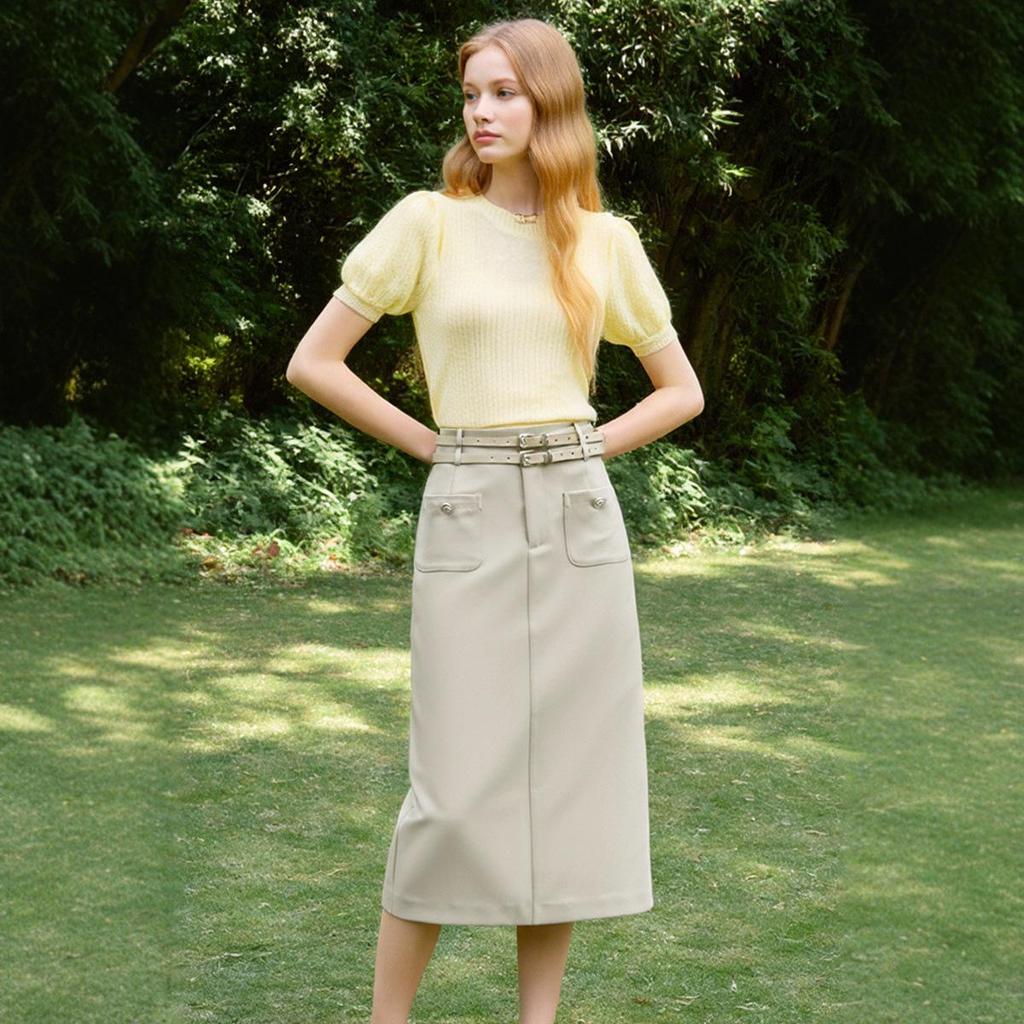 Osthiawen Brand High-Waisted Slimming Midi Skirt for Women - Perfect for Autumn.