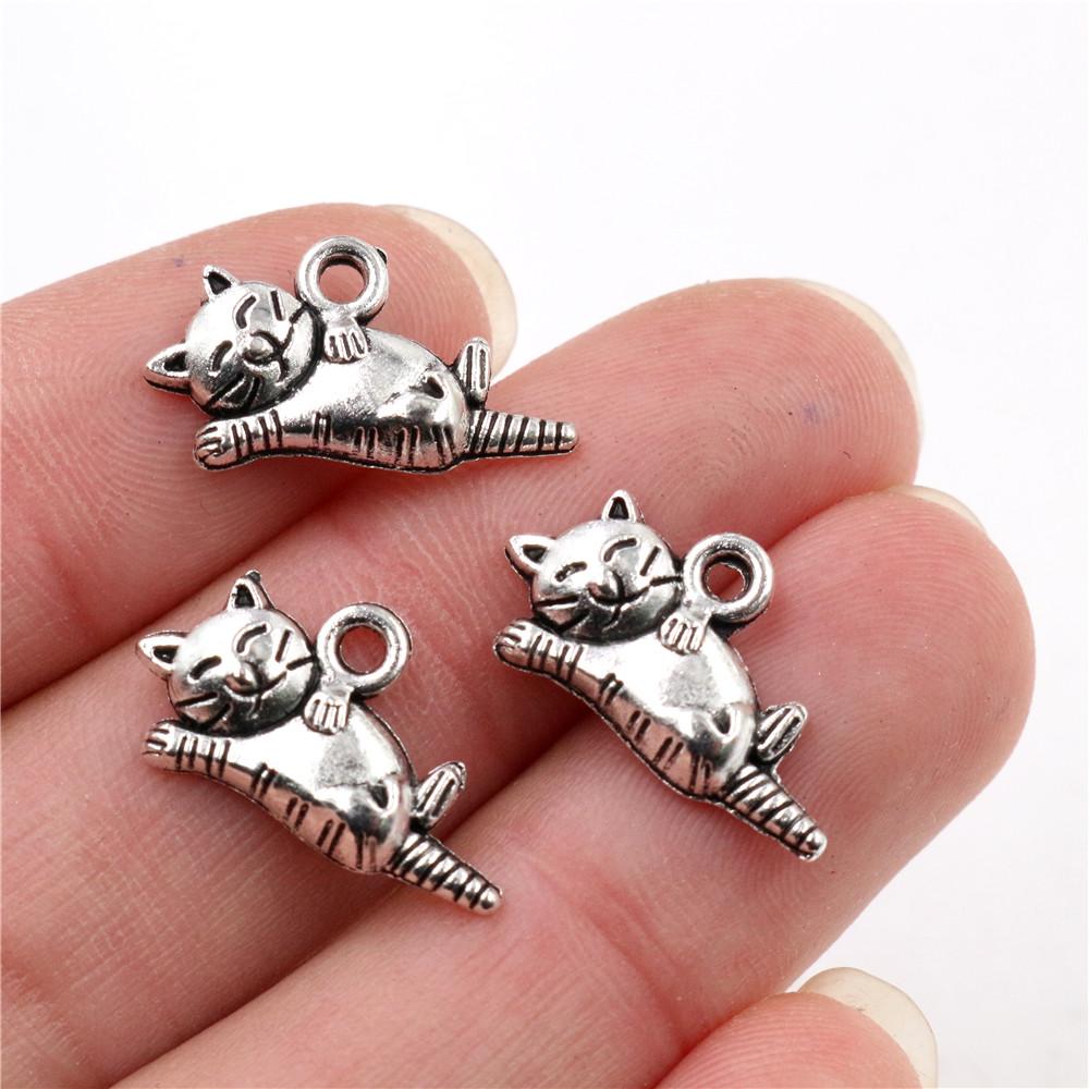 15pcs Cute Small Tiger Cat Charms Pendant 20x12mm Alloy Metal DIY Jewelry Making Accessories Findings for Necklace Earrings