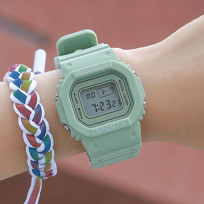 Sportuhr Student LED Elektronische Runde Uhr Bunt Herren Damen Quadratische Digitaluhren Gummiuhr