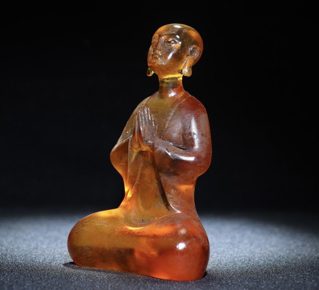 Collection Chinese Old Beijing Glaze Carved Exquisite Buddha Statue Amitabha Art