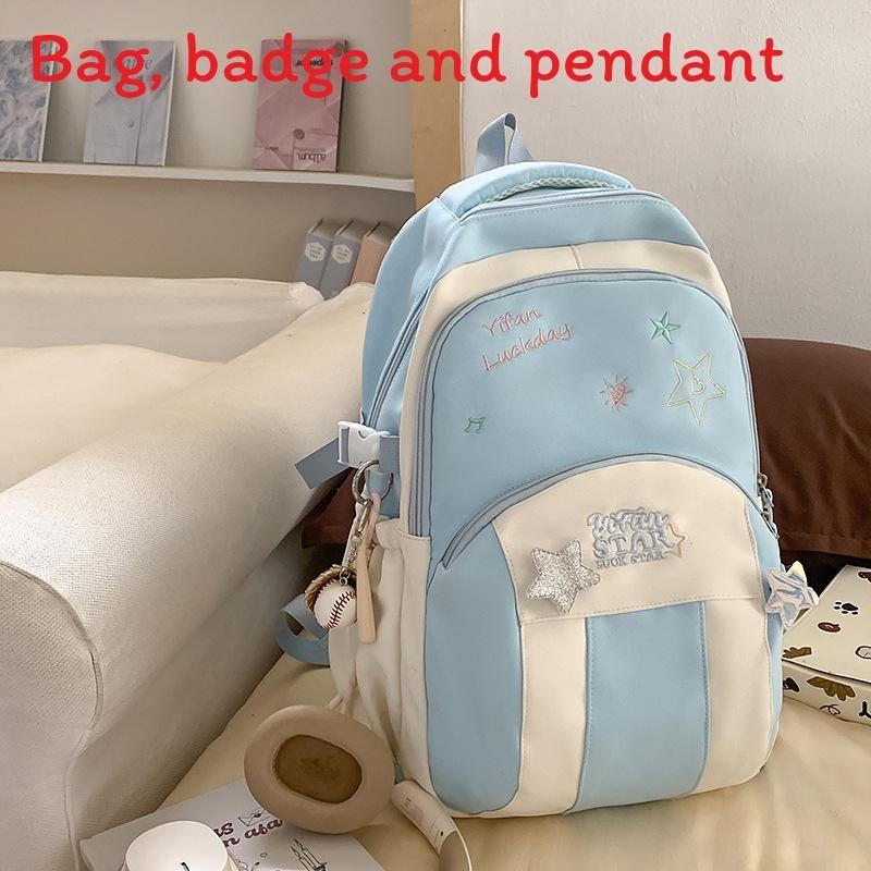 Blocked Letters Color Star Embroidery Pattern Student Backpack With Pendant
