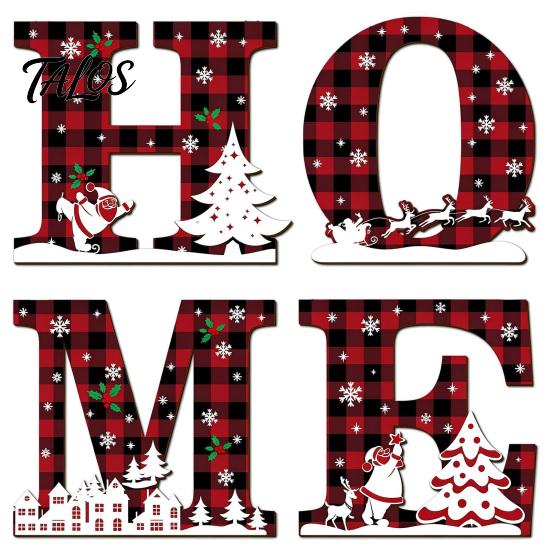 Holiday Atmosphere Home Accents 4Pcs/Set Rustic HOME Sign, Christmas Wooden Wall Decor 2D Flat Decorative Seasonal Signs for Door Snowflake