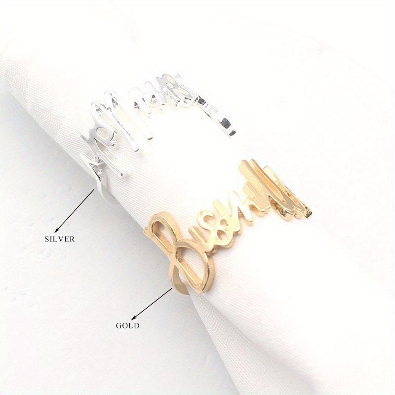 12Pcs Bismillah Napkin Rings Gold Alloy Letter Napkin Holder Muslim Islamic Ramadan Kareem Party Decor Eid Mubarak Gifts
