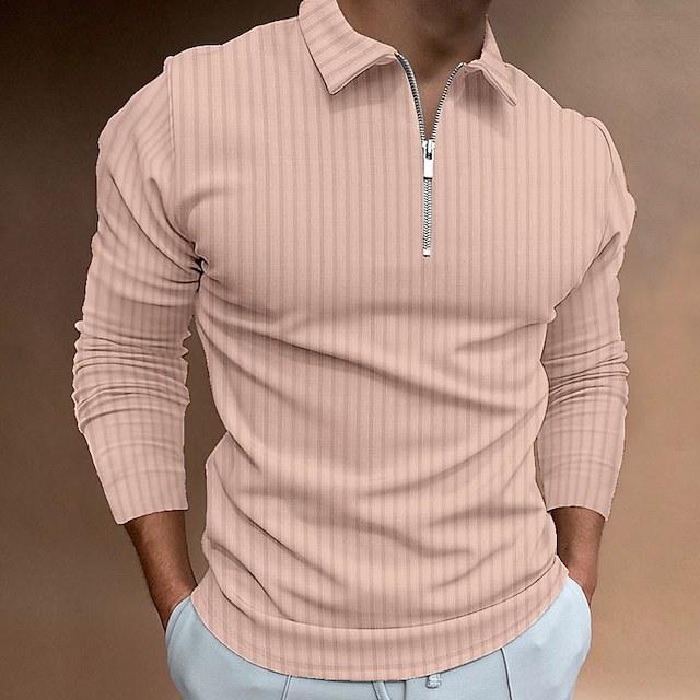 Spring New Men's 3D Printed Casual Long Sleeve Zipper Polo Shirt