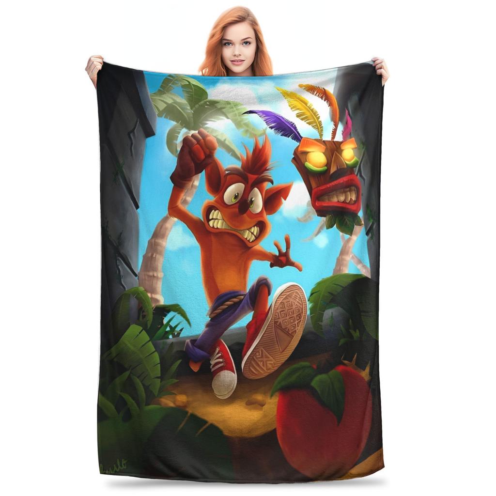 Superweiche Crashs Bandicoots Cartoon-Kuscheldecke Premium Flanell-Fleece Leichte Videospiel-Bettdecke Gemütliche Tagesdecke