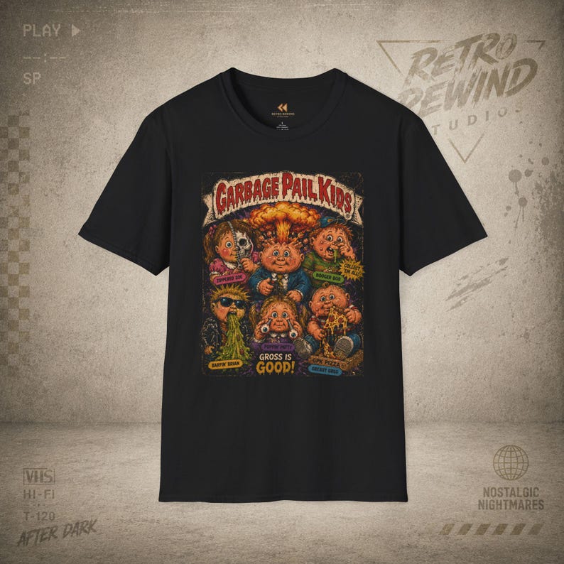 Garbage Pail Kids After Dark Skräck T-shirt | Vriden 80-tals Samlarkort Tee