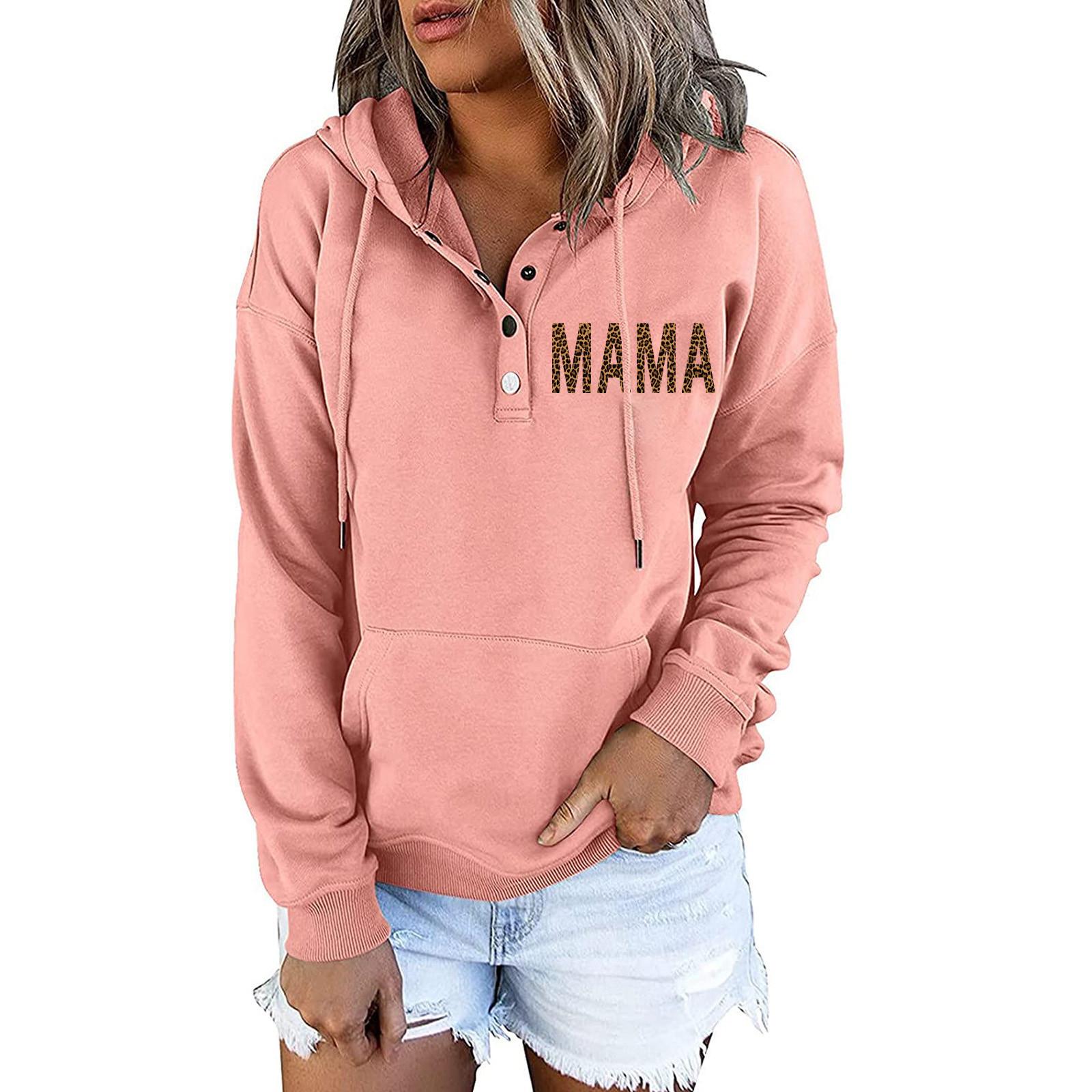 

Women s Pullover Hoodies Tops Letter Printing Casual Button Down Long Sleeve Pocket Sweatshirts L рожевий