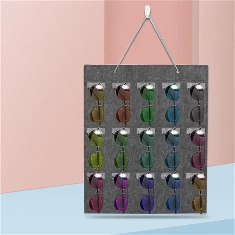 1 Stk 15-spor Filt Brillestativ Holder For Solbriller Briller Oppbevaring Display Hengeveske Vegglomme Oppbevaringsboks Organizer