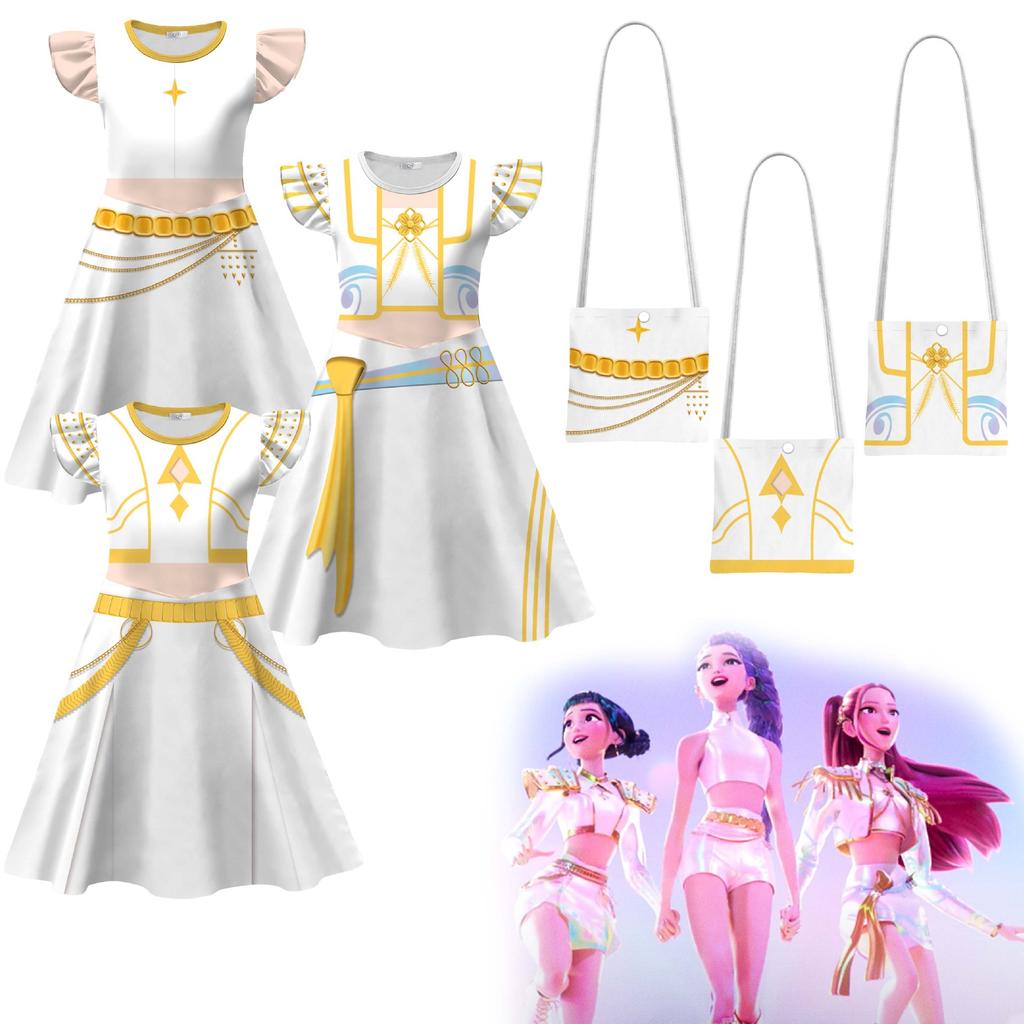 Hexe Jagd Mädchengruppe Kinder Cosplay Flatterärmel Milchseide Kleid mit Tasche