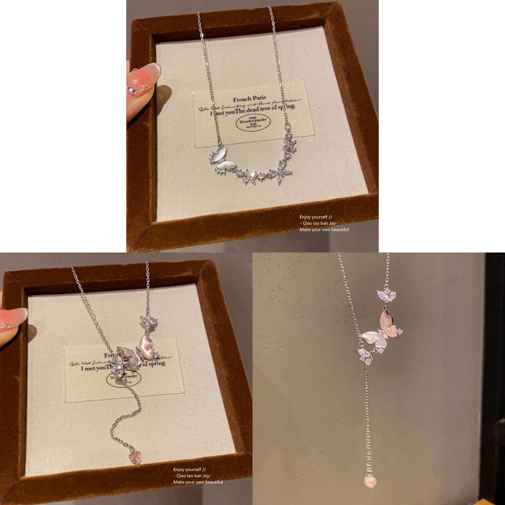 Halsband med hänge i rostfritt stål med djurmotiv, zirkonia och fjärilsdesign för kvinnor