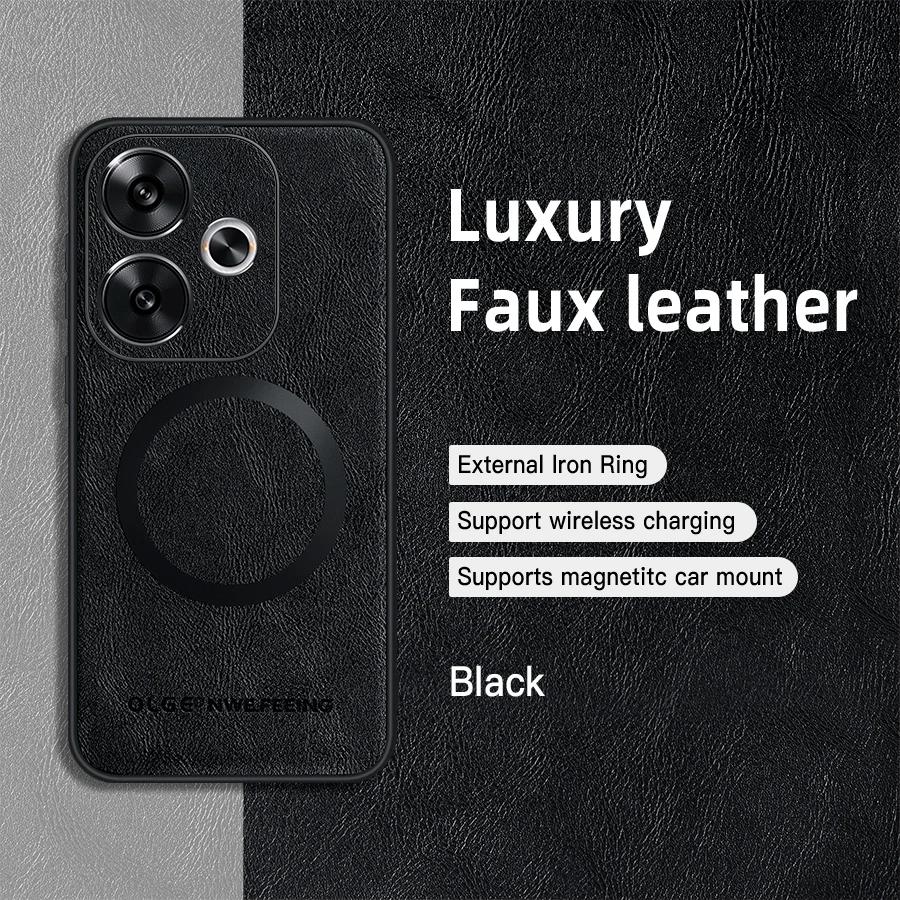 For POCO F6 F6 Pro PU Leather Magnetic Ring Soft Edge Anti-Drop Anti-Fingerprint Phone Case