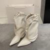 Retro Spice Girls Wind Fried Street Pants Boots Women's Shoes Autumn and Winter New Wedge Heel Medium Boots Western Cowboy Boots