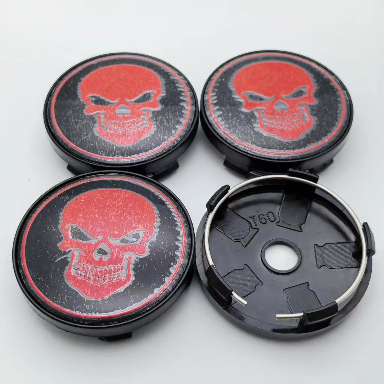 

4pcs 60MM ( 56MM I.D) Skull Logo Emblem Car Wheel Center Caps Styling Accessories for Wheels Hub Rim Hubcaps Cover Badge Replace Skull Logo Badge&4pcs 60mm Wheel Cap