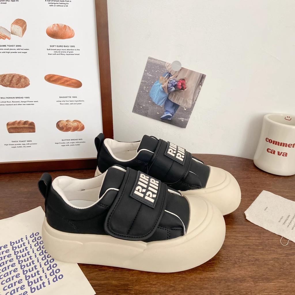 Plateau Weiße Schuhe Damen Hässlich Süß Herbst Neu Nische Klettverschluss Big Head Brotschuhe Student Board Schuhe