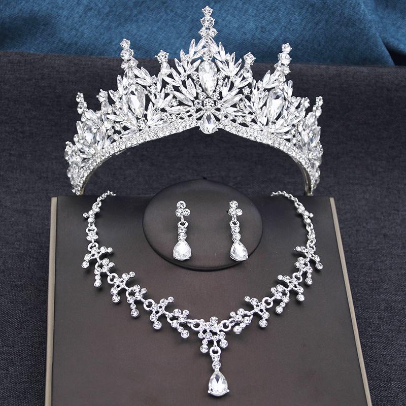 Red Tiaras and Crowns Bridal Jewelry Sets Tiara and Necklace Earrings Set for Party Bridal Wedding Dress Jewelry Sets
