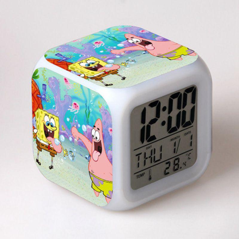 

Будильник Губка Боб Часы Патрик Стар Светодиодные Светящиеся Цифровые 7 Цветов Настольные Подарки Часы Bubble