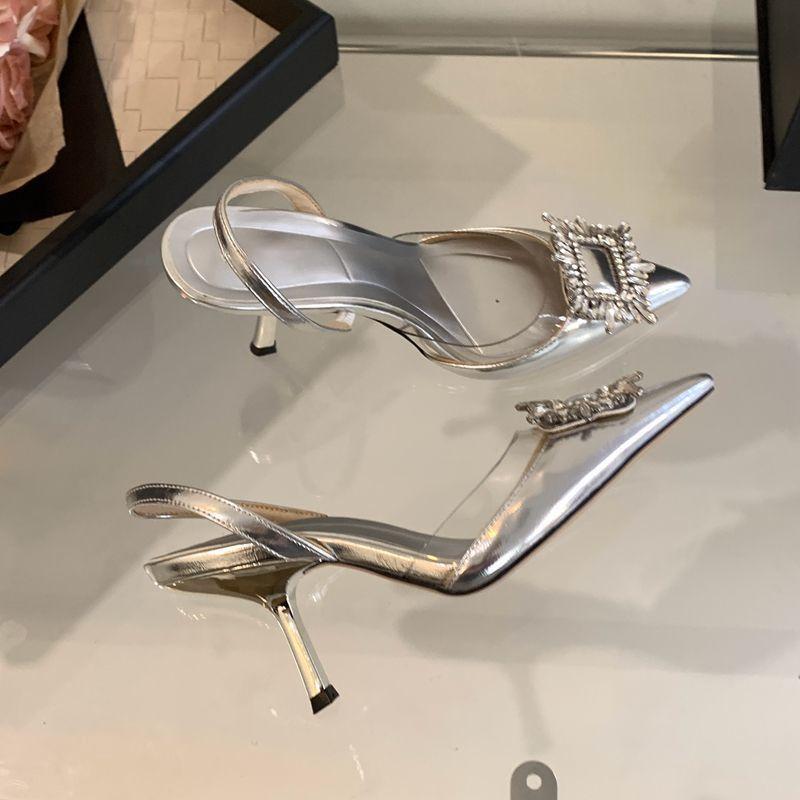 Pointed thin heel versatile rhinestone design sense women's sandals 2025 summer new French with skirt high heels women