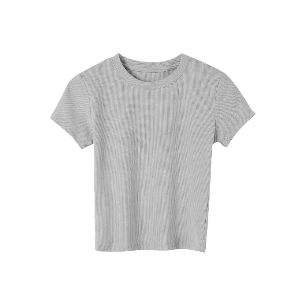 Basic Short Sleeve T Shirt Pullover Slim Crop Tops Solid Color Tees Shirts Women  Summer
