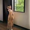 French oil painting printing halter neck dress women's summer slim first love long dress gentle waist a word skirt