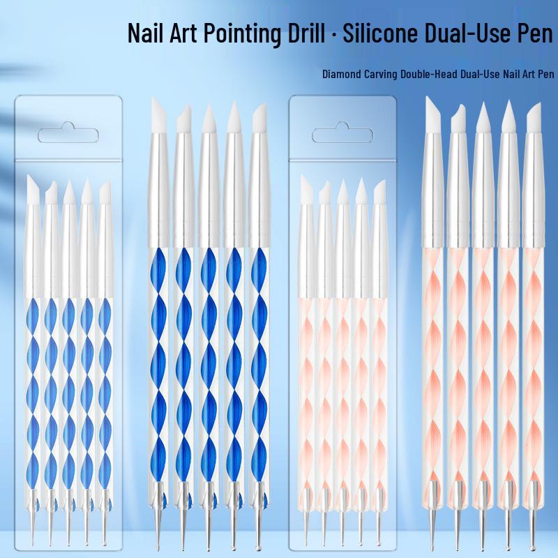 5-Piece Nail Art Silicone Dotting Pen Set for Polymer Clay & Rhinestones