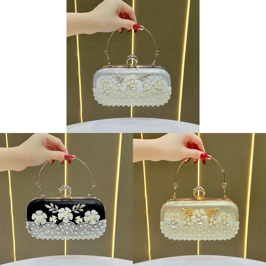 Perlenblumen-Handtasche mit Schlossverschluss für Damen-Abendparty
