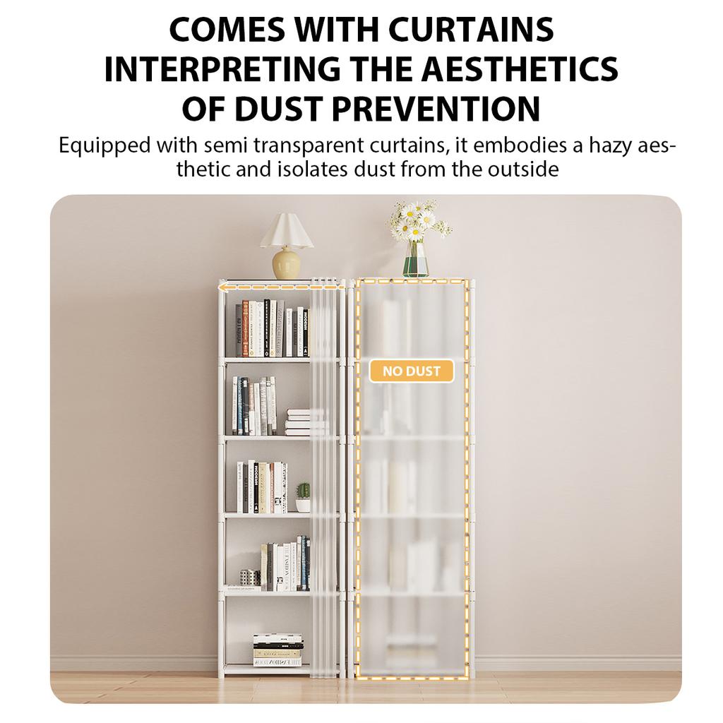 5 Layers Household Dustproof Bookshelf Living Room Multi-layer Storage Cabinet Simple Assembly Wardrobe Closet Organizer Shelf