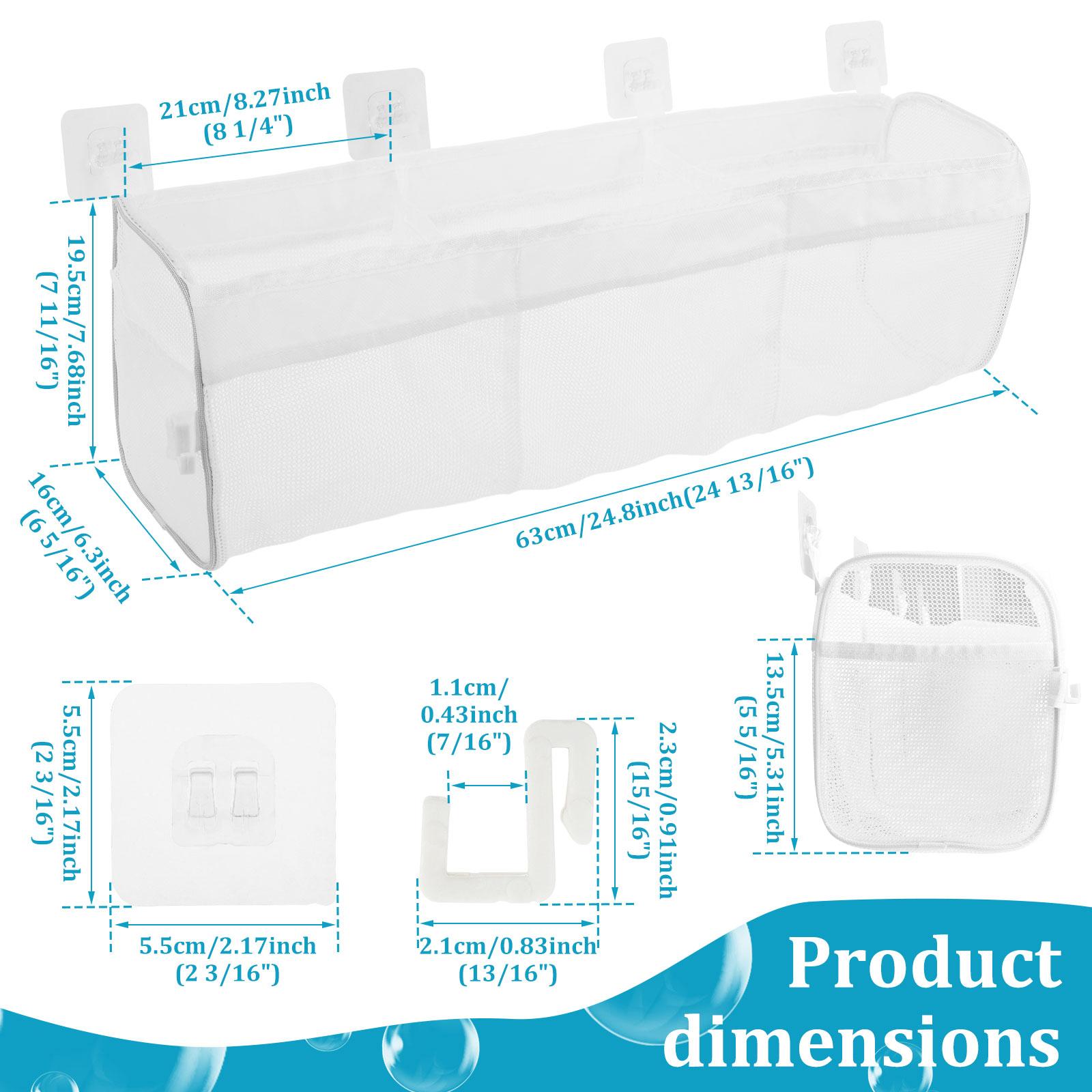 

3 Compartment Bath Toy Storage Net Polyester Horizontal Large Openings Bath Toy Organizer With 2 Side Pocket Bathroom Accessory