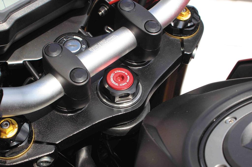 SP Takegawa Stem Nut, Black/Red, for Grom, CBR250R, CB400F, Zoomer X, Z125 Pro, etc. (Product Code: 06-02-0086)