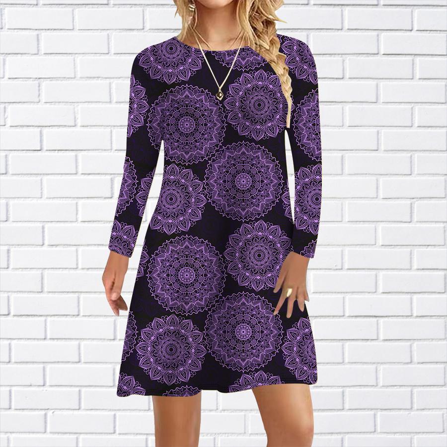 

Женское повседневное платье Gear Flower Print Dresses для женщин O-neck Short Sleeve Dress Plus Size M фиолетовый