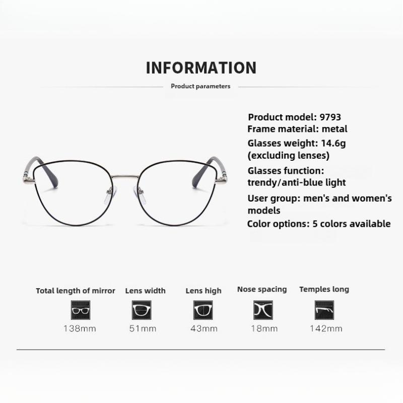 Cat Eye Glasses for Women Flat Light Blue Light Protection Student Frame Style Optical Glasses