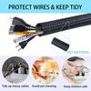 Josnown Cable Cover, Keep Your Cables Organized, Hide Untidy Wires, Braided Wire Jacket 3m Length, Expandable Diameter, Holds 3-5 Wires, Black